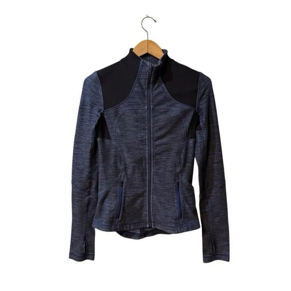 Lululemon Forme Jacket Size 6 Slub Denim Inkwell Blue Thumbholes Luon Define